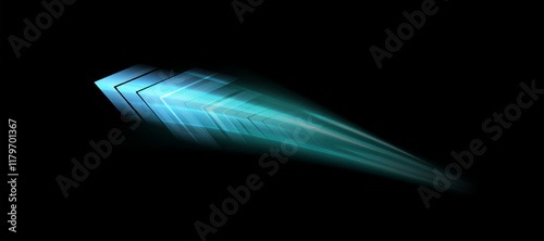 Glowing arrow. Dynamic glow speed directional light with colorful flickering light effects for technology design and effects in games and web design.
