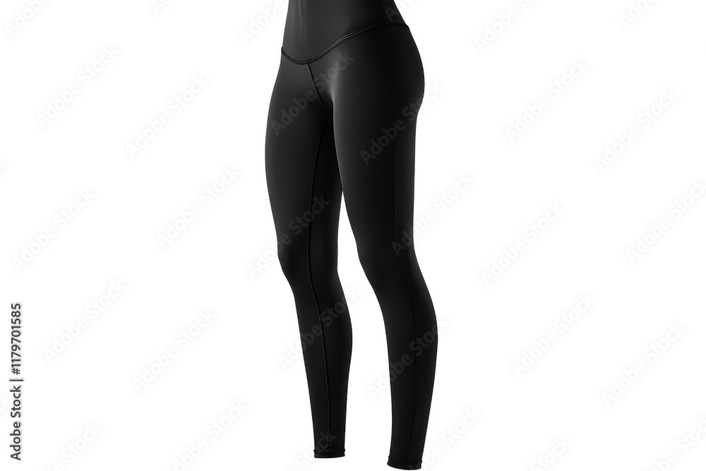 Blank black leggings template. Full-length stretch leggings for activewear or casual outfits. Transparent background. Blank black leggings template. Full-length stretch leggings for activewear or casual outfits. Transparent background.