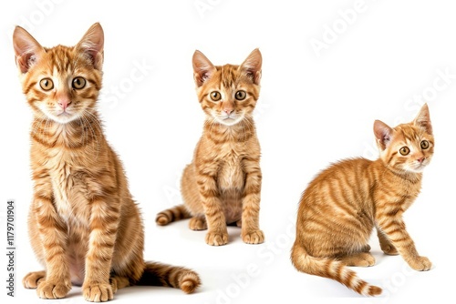 Cute Orange Cat Collage with Front, Side and Back View Over Isolated Transparent Background
