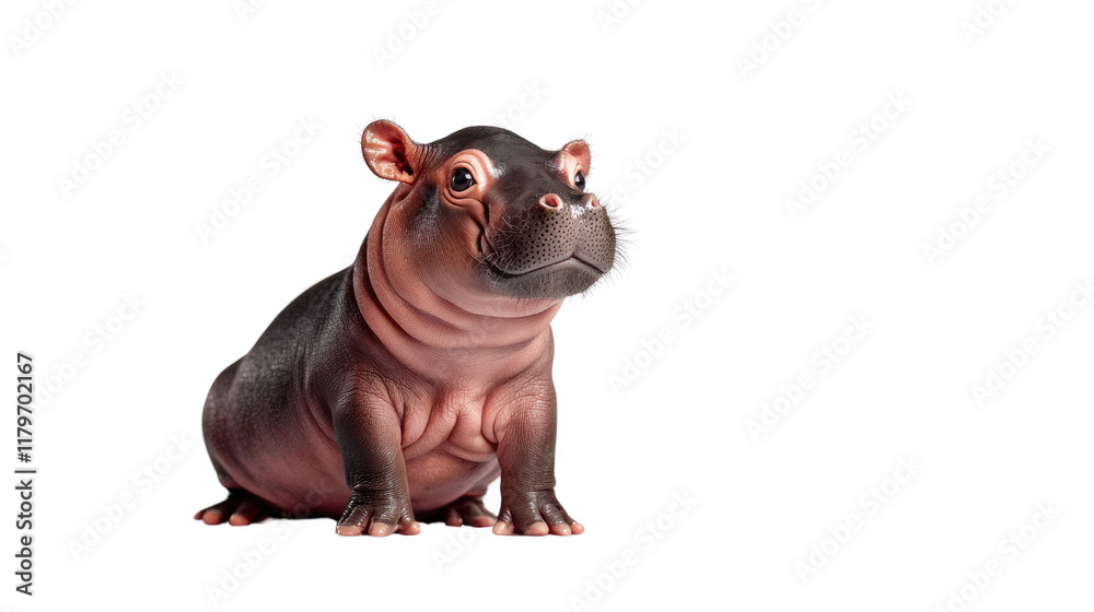 Cute baby hippopotamus smiling happily in a playful pose with adorable features and charm in a bright and appealing setting Cute baby hippopotamus smiling happily in a playful pose with adorable features and charm in a bright and appealing setting