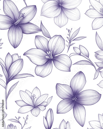 Intricate pen doodles of assorted spring flowers, showcasing artistic floral details in a minimalist hand-drawn style for creative design projects