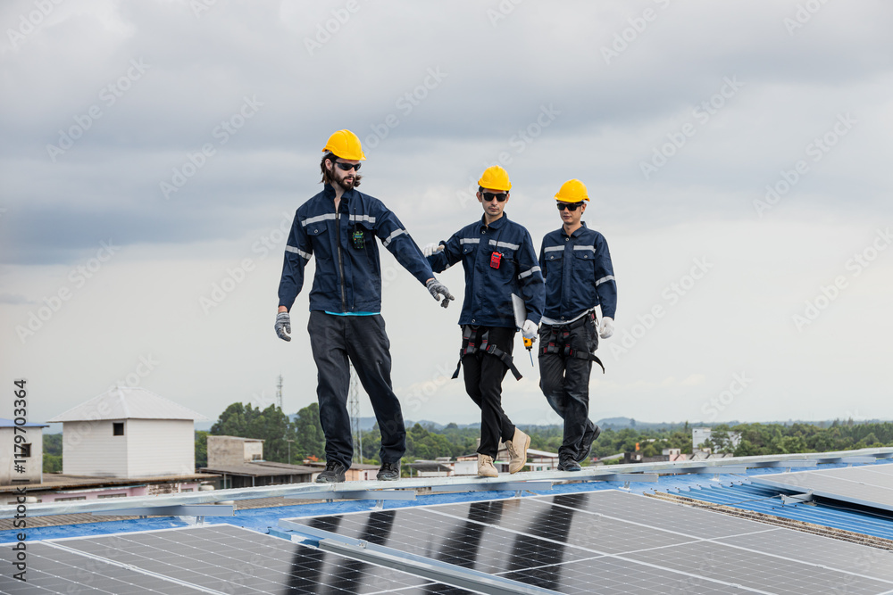 Professional Engineer Service Solar Panel. Worker Maintenance Cleaning Replacing Solar Panel. Professional Engineer Service Solar Panel. Worker Maintenance Cleaning Replacing Solar Panel.