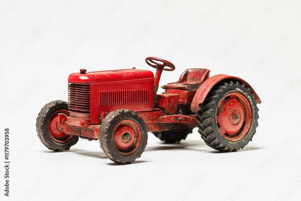 unique old red tractor toy set against white unique old red tractor toy set against white