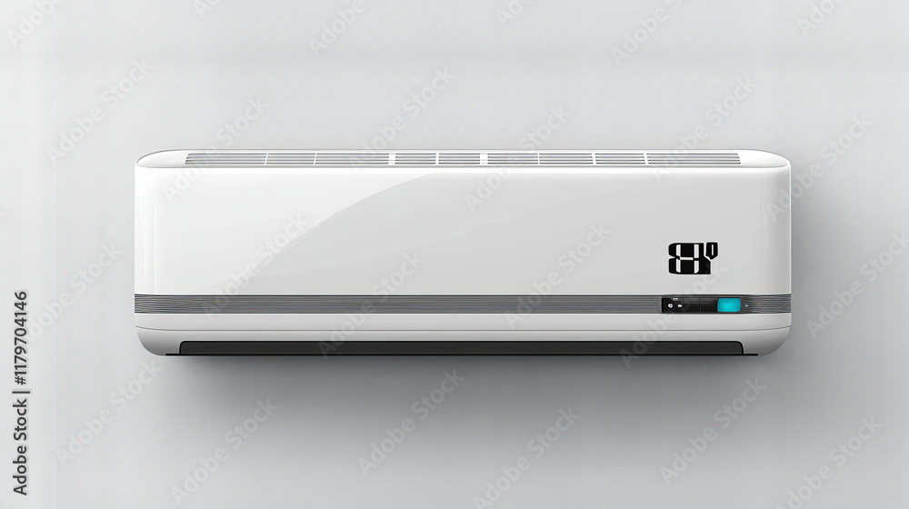 Air conditioner with climate control technology. Split system with cold wind flows. Vector realistic mockup of white air purifier for home and office isolated on transparent background Air conditioner with climate control technology. Split system with cold wind flows. Vector realistic mockup of white air purifier for home and office isolated on transparent background