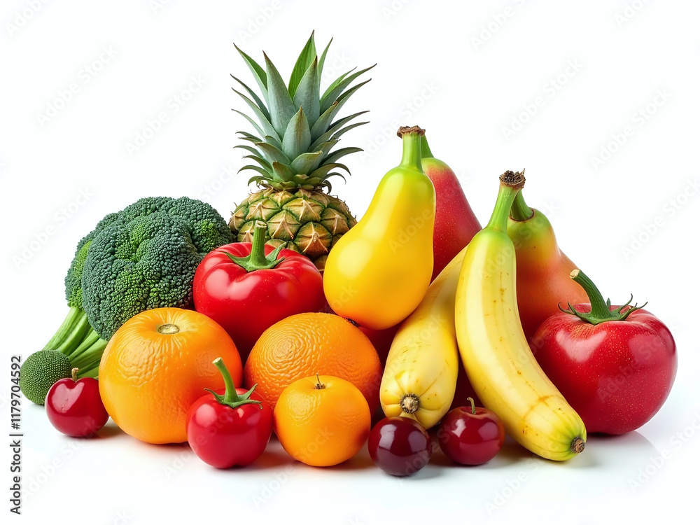 A Colorful Arrangement Of Seasonal Fruits And Vegetables Is Isolated On A White Background In This Vibrant Composition. 00003 A Colorful Arrangement Of Seasonal Fruits And Vegetables Is Isolated On A White Background In This Vibrant Composition. 00003