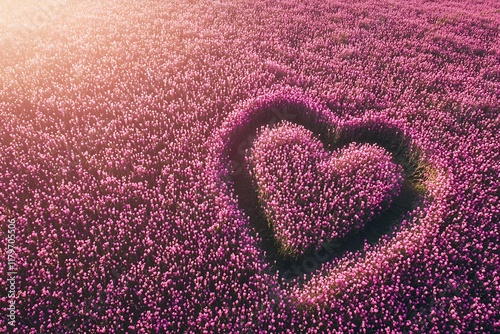 Aerial Heart, Lavender Field, Sunset, Romance.