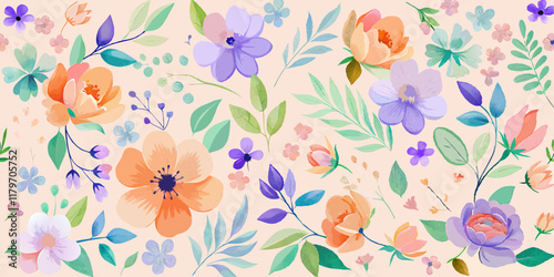 Wallpaper Mural Watercolor Floral Pattern with Delicate Pastel Flowers – Elegant Botanical Design Torontodigital.ca