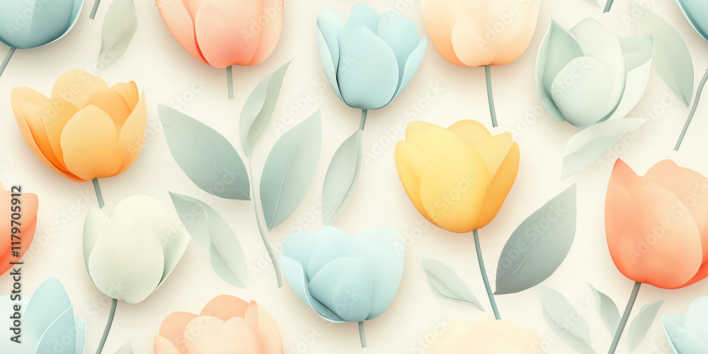 A minimalistic spring wallpaper with tulips in soft shades of blue, orange, and pink, creating a serene and refined floral design A minimalistic spring wallpaper with tulips in soft shades of blue, orange, and pink, creating a serene and refined floral design