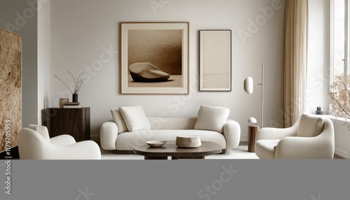 Modern Minimalist Living Room Interior Design Beige Sofa Coastal Decor