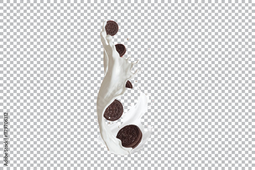 Cookies and Milk Splash isolated on transparent background