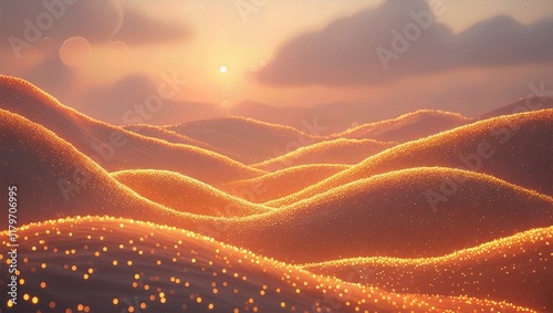 Sparkling Terrain at Dusk Illuminated by Golden Hues and Soft Light