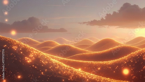 Ethereal Hills Bathed in Warm Glow Evoking a Dreamlike Atmosphere