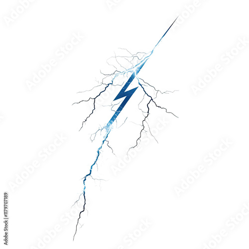 Blue Lightning Bolt Illustration with Detailed Branching Effects and Dynamic Energy Representation