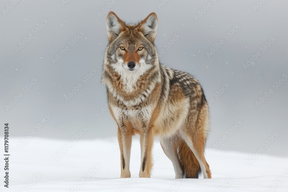 A Lone Coyote Canis Latrans Isolated on White Background W in the Winter Snow in Canada, Generate Ai A Lone Coyote Canis Latrans Isolated on White Background W in the Winter Snow in Canada, Generate Ai