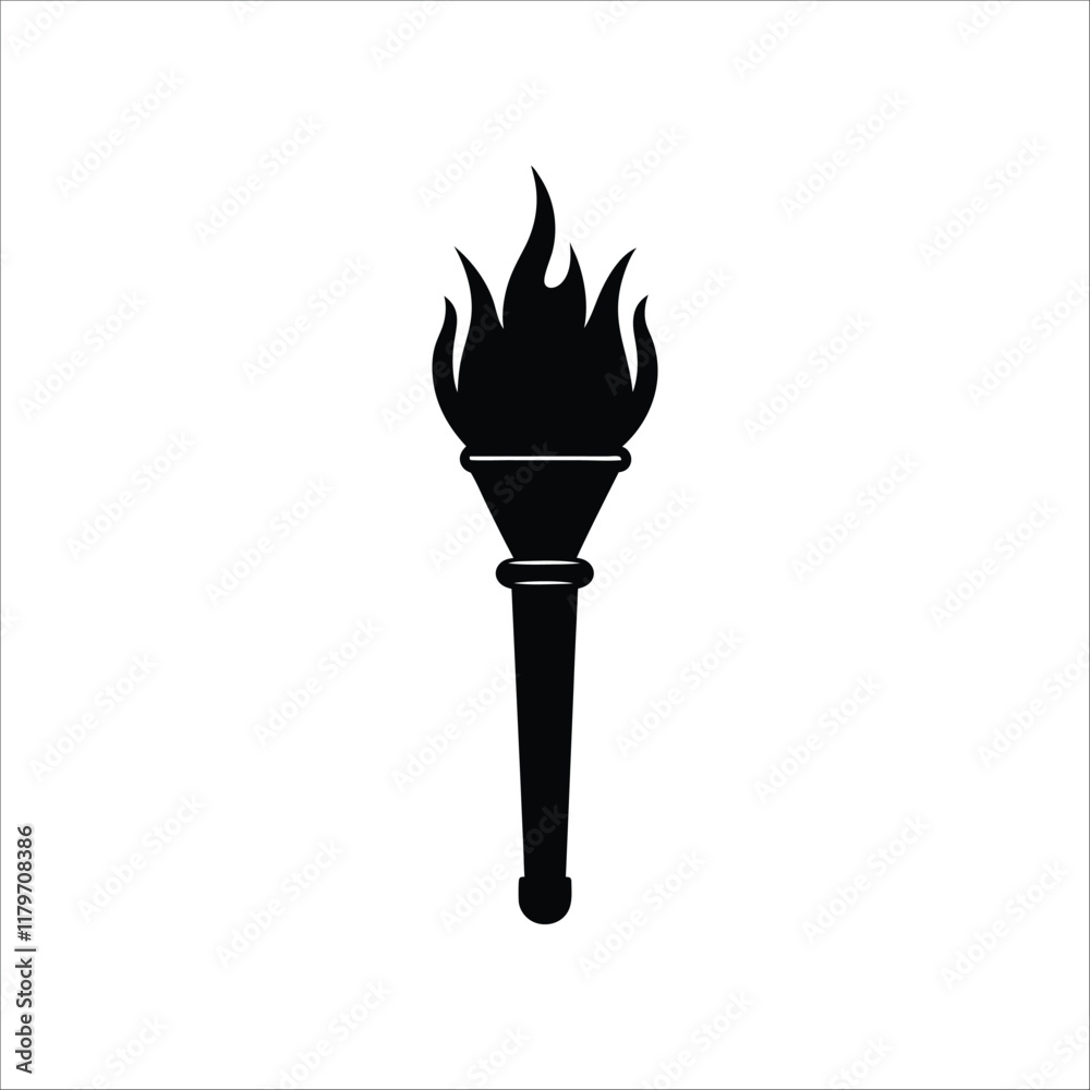 A classic, black silhouette of a torch with flames.
