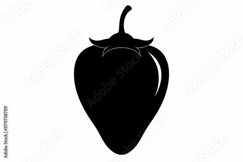 pepper black silhouette on white background. Sweet vegetable Capsicum pepper icon | Black Vector illustration. Bell pepper. Icon with reflection on white background.