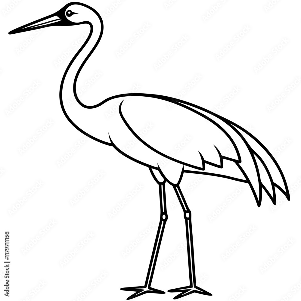 Obraz premium Crane bird vector illustration line art for kids colouring page