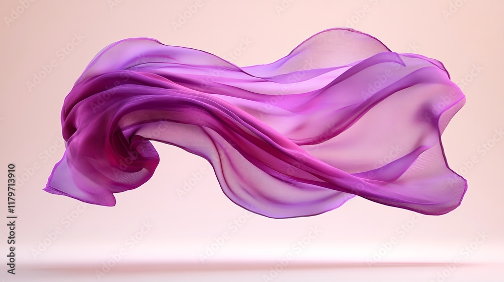 Obraz premium Flowing Purple Fabric, Abstract Design, Dynamic Movement, Soft Lighting, Pale Background