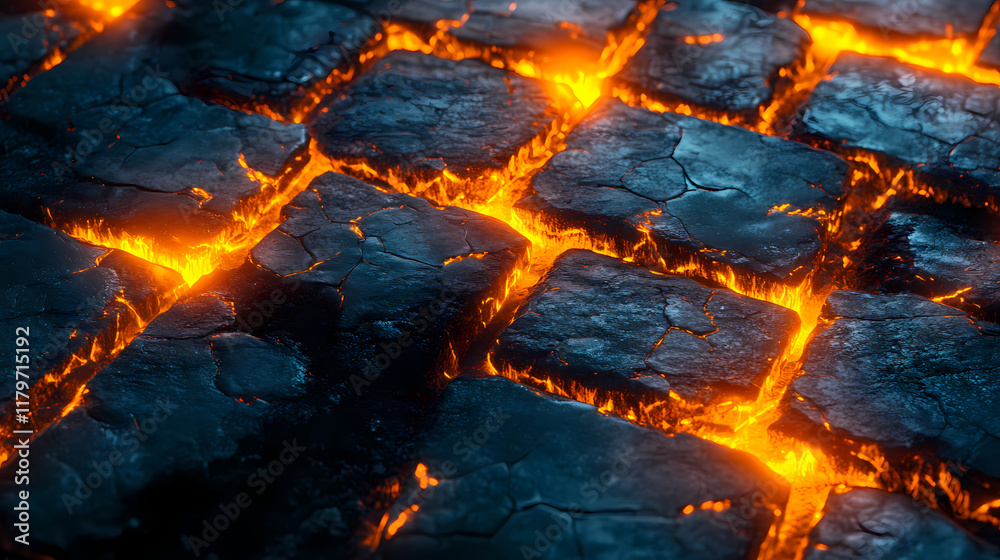 Illuminated stone tiles with glowing lava effect and texture. Glowstone. Illustration