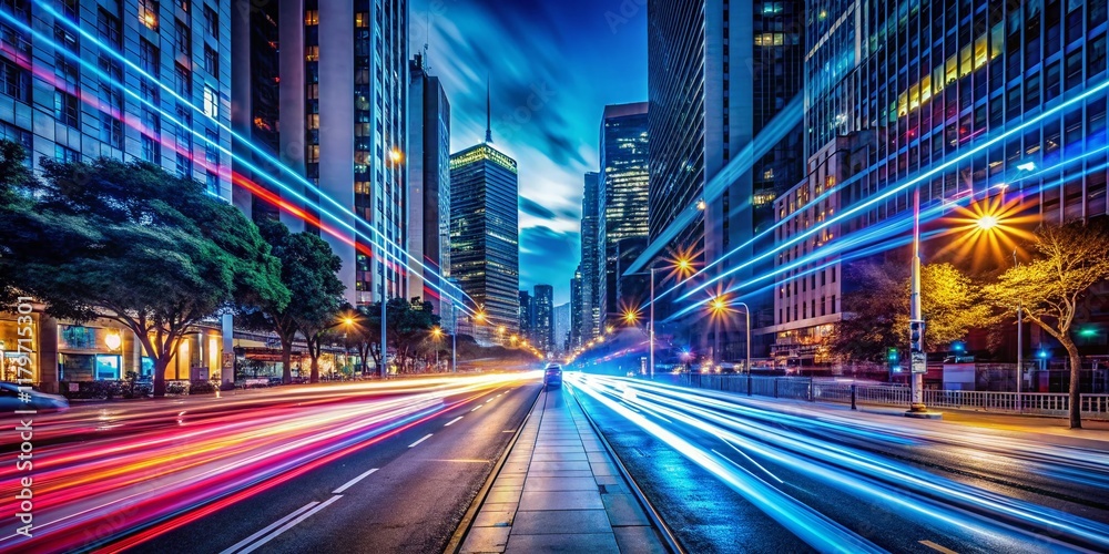 Fototapeta premium Light Trails at Night, City Street Long Exposure Photography
