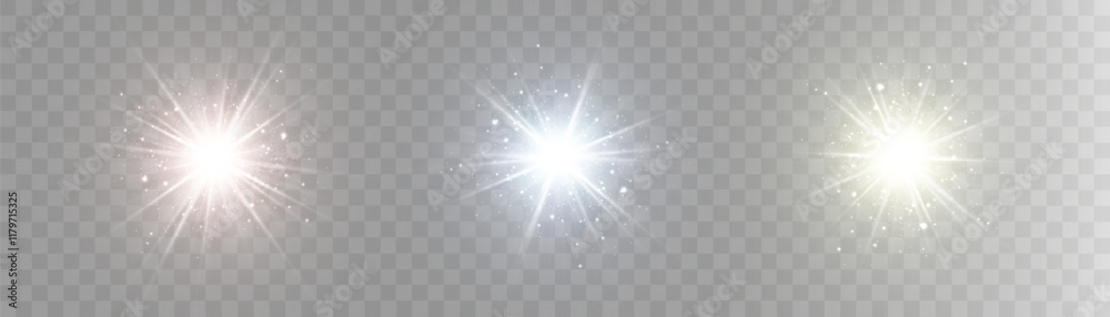 Fototapeta premium Bright set of light effects of reflection of headlights, lenses, spotlights. Abstract glow effect for web design and game interfaces. PNG effect