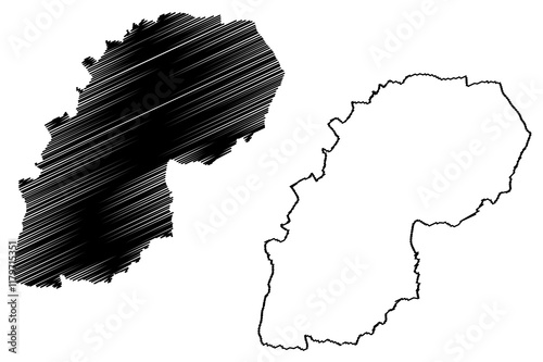 Redditch Non-metropolitan district, Borough (United Kingdom of Great Britain and Northern Ireland, ceremonial county Worcestershire or Worcs, England) map vector illustration, scribble sketch map photo