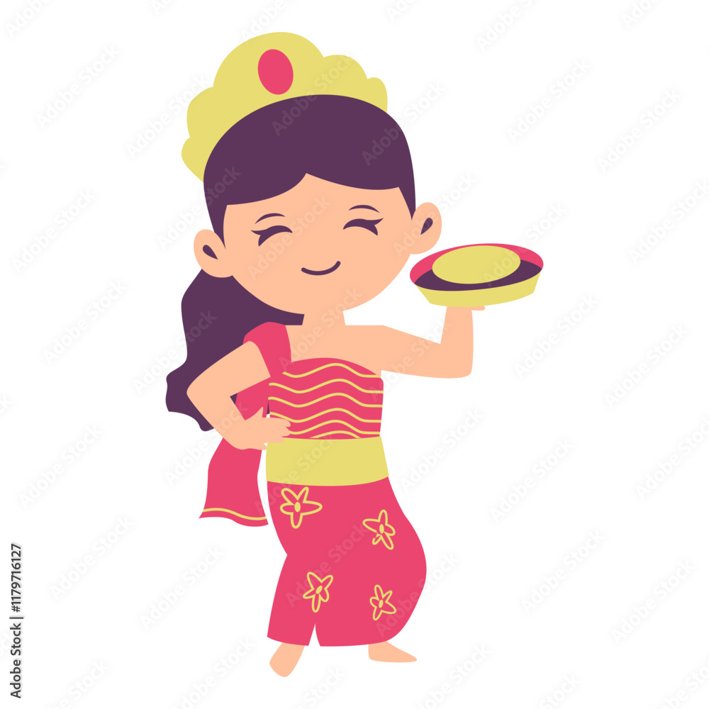 Cute Girl in Traditional Dress Dancing Pendet, Design Inspiration, Characters Cute Girl in Traditional Dress Dancing Pendet, Design Inspiration, Characters