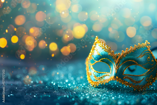 Carnival mask on glare background, suitable for design with copy space, Mardi Gras celebration.