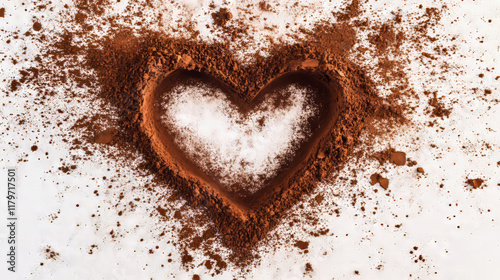 Chocolate or coffee powder burst, splash, explosion brown dust clouds abstract and heart shape with particles isolated on white background. Ground grains blast element Realistic 3d vector illustration