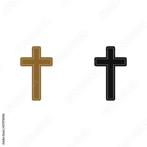 an icon featuring a Christian cross, symbolizing faith, religion, and spirituality. colored and black version.