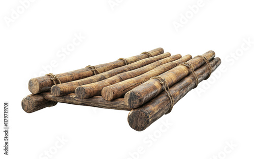 Rustic Wooden Raft on White Background Isolated on transparent background photo