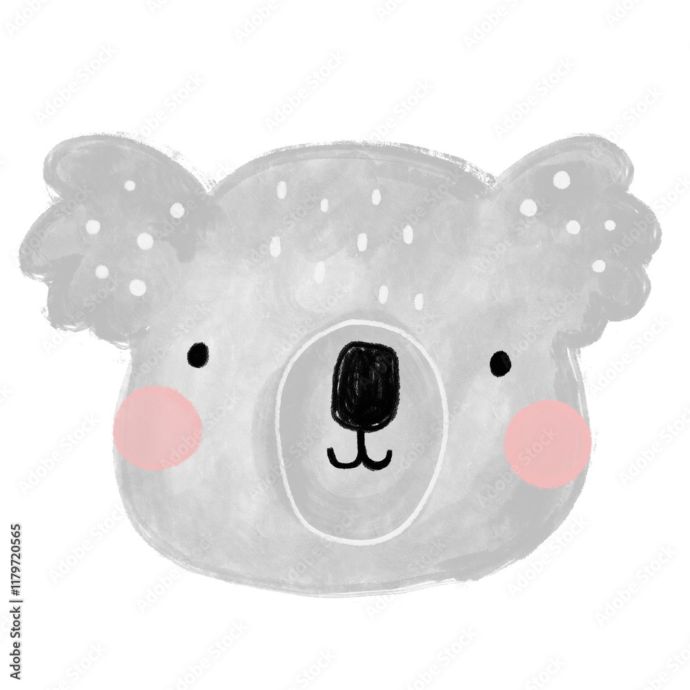 Fototapeta premium Cute baby australian koala crayon watercolor scandinavian jungle forest animals illustration png transparent nursery cutout clipart digital planner sticker