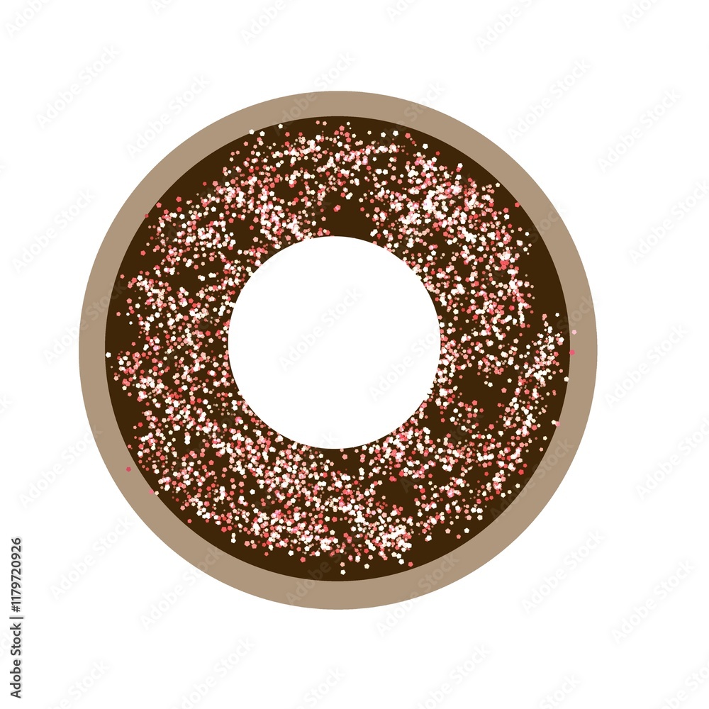 Cartoon illustration of a chocolate donut with sprinkles topping. Cartoon illustration of a chocolate donut with sprinkles topping.