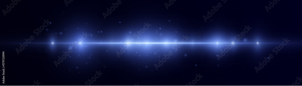Obraz premium Horizontal blue glowing light effect. Bright horizontal flash. Glow effect. Star burst with shimmering glitter.