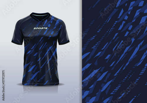 Sport jersey template mockup texture grunge rustic abstract vector design for football soccer, racing, running, e sports, blue black color