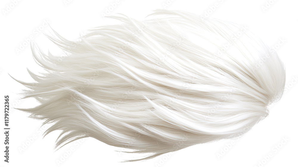 Fototapeta premium White flowing hair wig with soft texture showcasing natural movement and shine against a transparent background