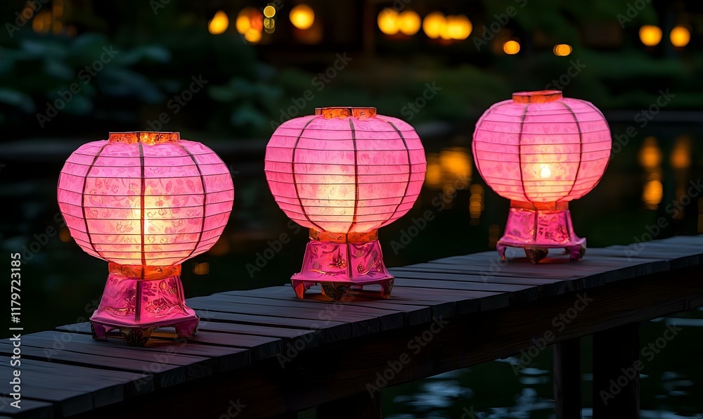 Obraz premium Lantern Festival Spectacle, vibrant lanterns illuminating the night sky, creating a magical atmosphere filled with cultural celebration and artistry.