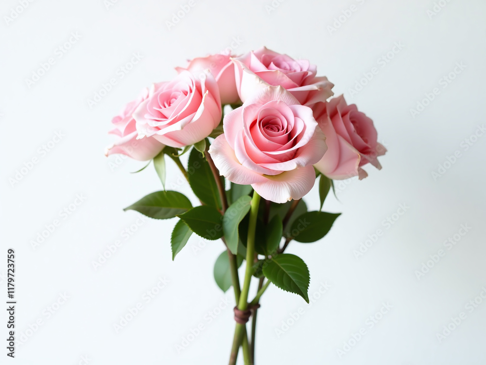 A Bouquet Of Delicate Pink Roses Stands Alone Against A Crisp White Background In A Simple Yet Elegant Arrangement. 00001 A Bouquet Of Delicate Pink Roses Stands Alone Against A Crisp White Background In A Simple Yet Elegant Arrangement. 00001