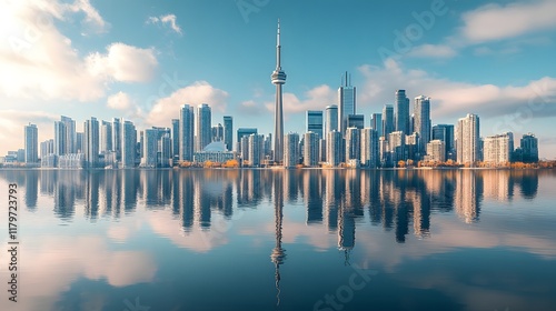 Vibrant Sunset Over Stunning Cityscape Reflection photo