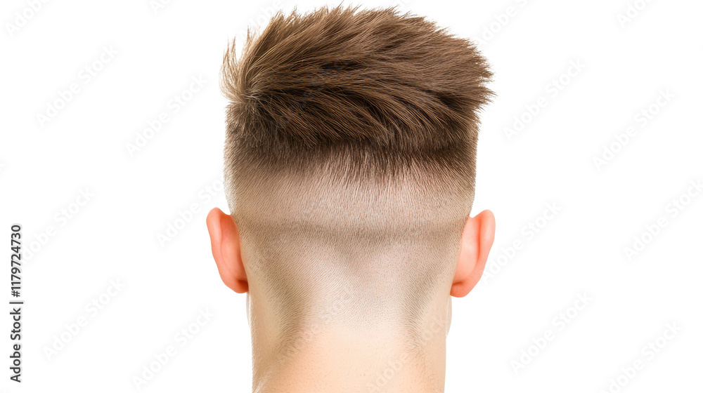Close-Up View of a Trendy Short Hairstyle with a Faded Undercut and Textured Top for Modern Male Grooming Close-Up View of a Trendy Short Hairstyle with a Faded Undercut and Textured Top for Modern Male Grooming