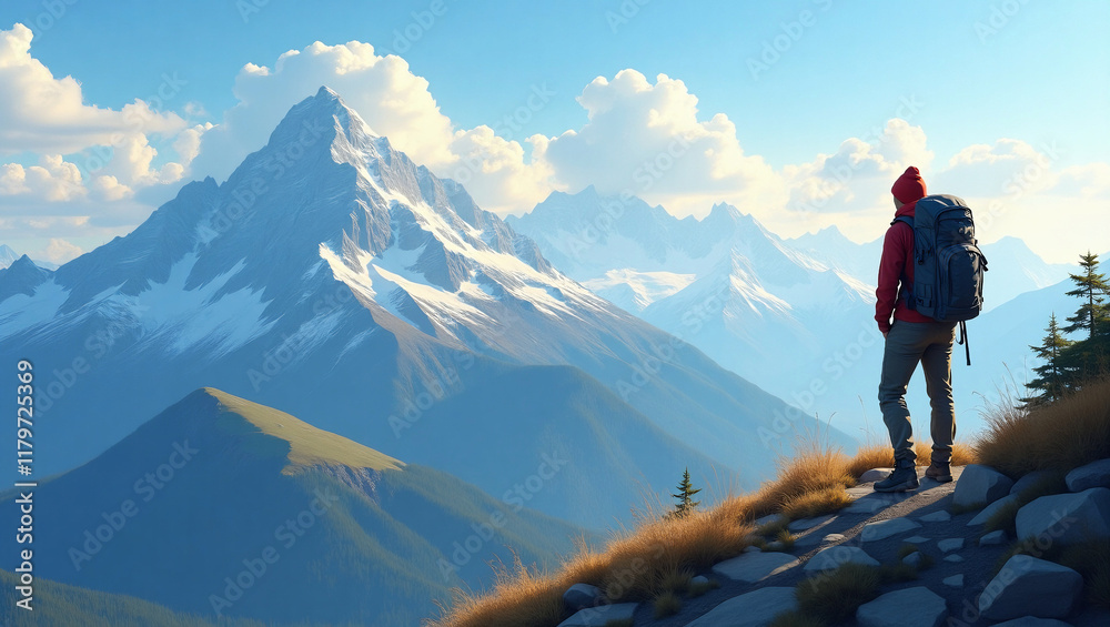 Fototapeta premium Snow-Capped Mountain Peaks Against a Clear Sky 
