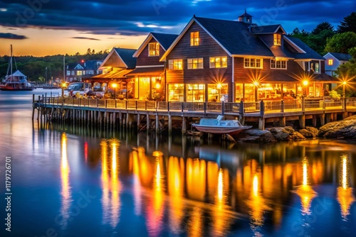 Long Exposure Night Photography of a Maine Coastal Restaurant photo