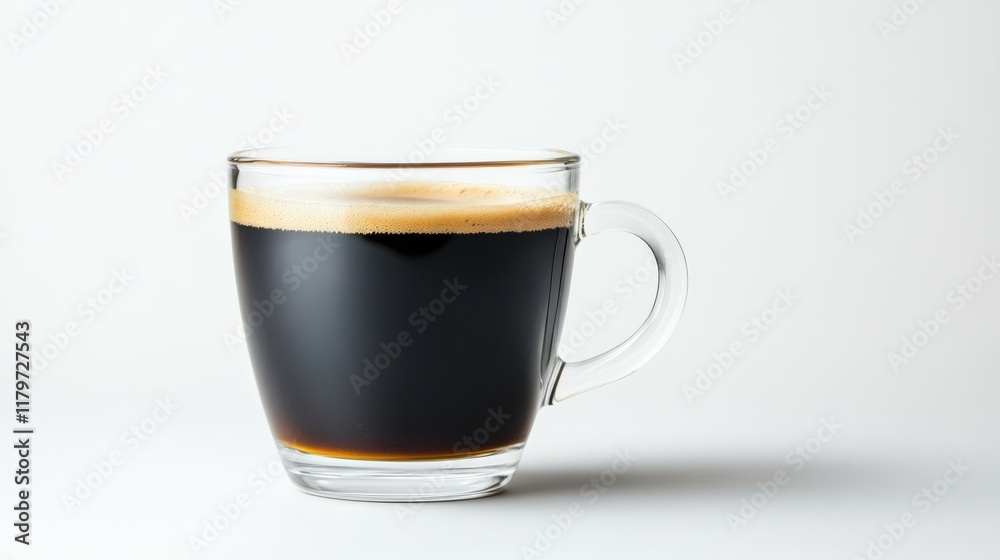 A cup of coffee is sitting on a white table A cup of coffee is sitting on a white table