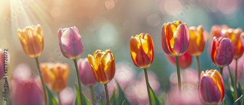 Wallpaper Mural Hermoso fondo primaveral con flor de tulipán, primer plano, colores pastel, fotografía de alta resolución, increíblemente detallada. Torontodigital.ca