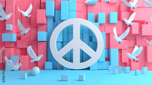 Stylized 3D Peace Symbol, a modern interpretation of the iconic peace emblem, showcasing vibrant colors and sleek design elements. photo