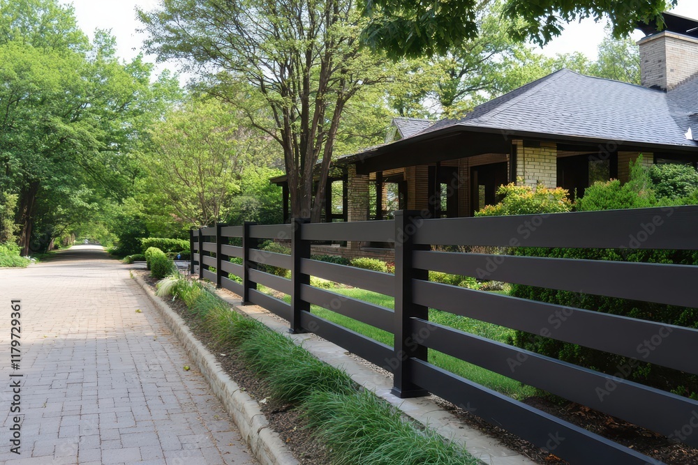 Contemporary home featuring a black horizontal barrier Contemporary home featuring a black horizontal barrier
