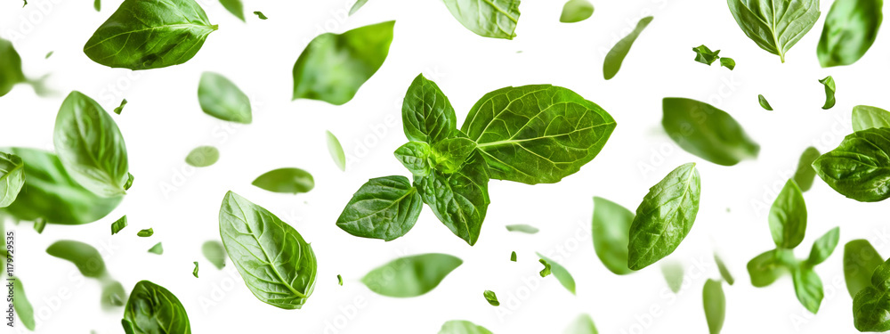 Fresh Green Leaves Falling in Motion Isolated on transparent background Fresh Green Leaves Falling in Motion Isolated on transparent background