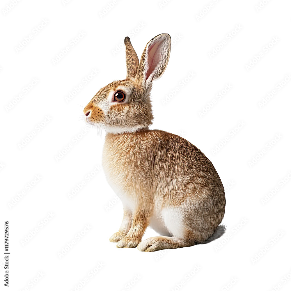 Fototapeta premium Adorable Brown Rabbit Sitting Gracefully with Fluffy Fur and Alert Expression in Bright Light