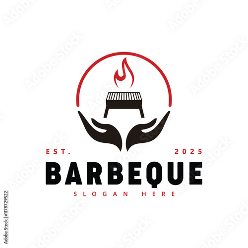 Barbecue Grill Logo with Flame Design - Modern BBQ Branding