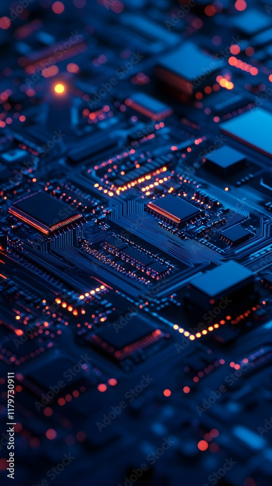 Intricate motherboard showcasing illuminated chip connections Intricate motherboard showcasing illuminated chip connections